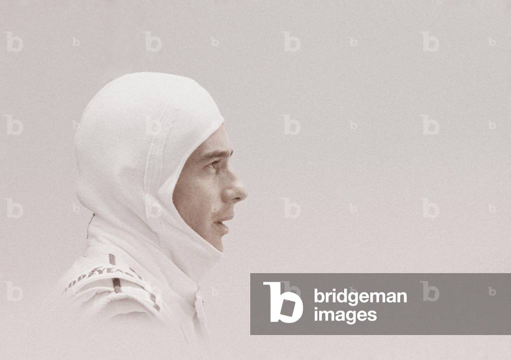 Image of Ayrton Senna, Imola, Italy, 1994 (b/w photo)