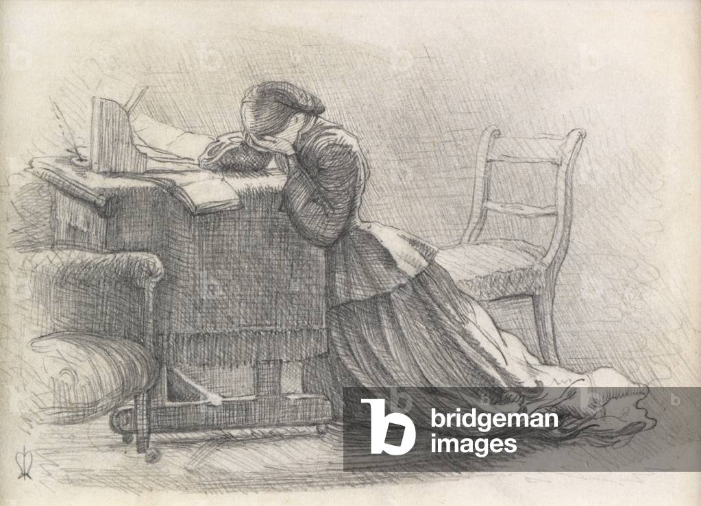 Image of Drawing depicting A Wife - Illustration to a Poem 1859 by John Everett Millais
