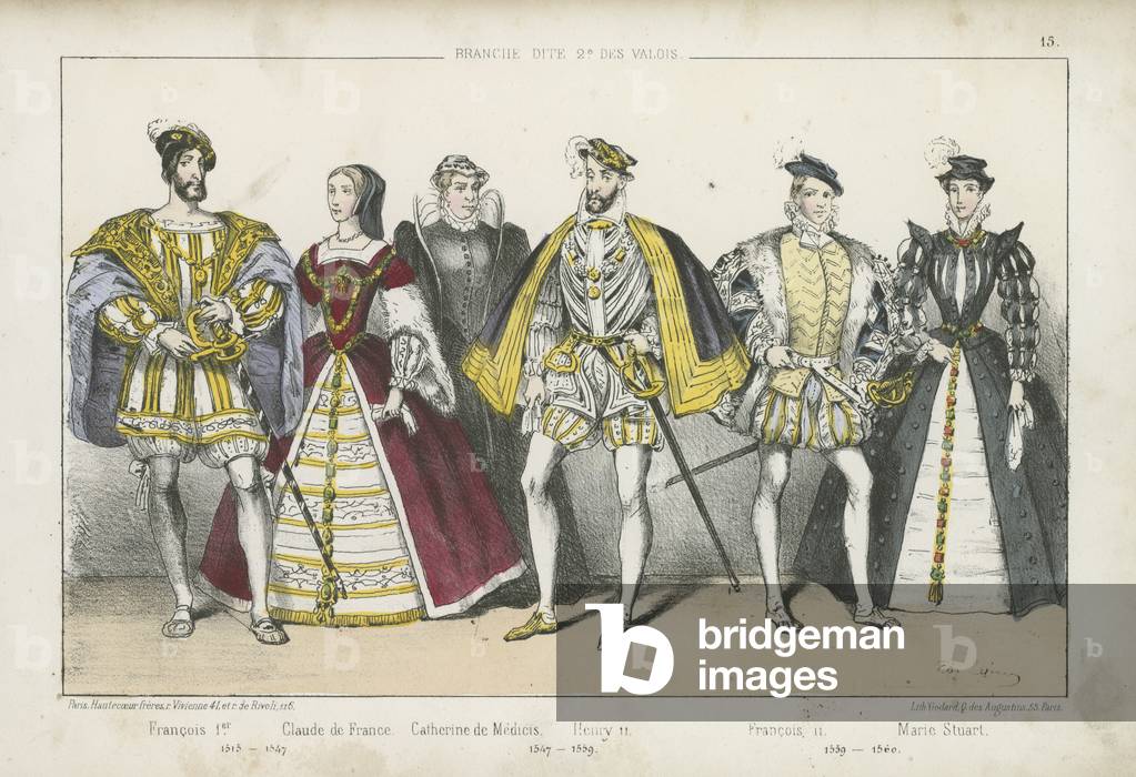 Bild von Gravur "Französische Könige und Königinnen des 16. Jahrhunderts (farbige Gravur)" 1801 von French Sch