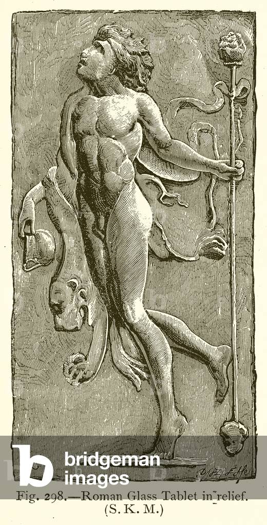Bild von Gravur "Roman Glass Tablet in Relief (Gravur)" von English School, b/w