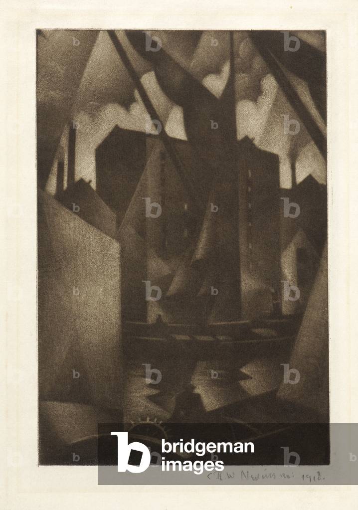Image of Print depicting Docks, 1918 by Christopher Richard Wynne Nevinson, b/w