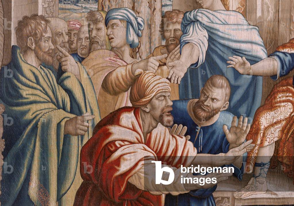 Flemish tapestry. Series Acts of the Apostles. Elymas struck blind (La ceguera de Elymas). Seventh tapestry in