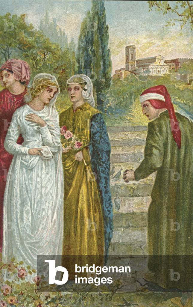 "Episodio dalla vita di Dante (colore lito)" di A. del Senno