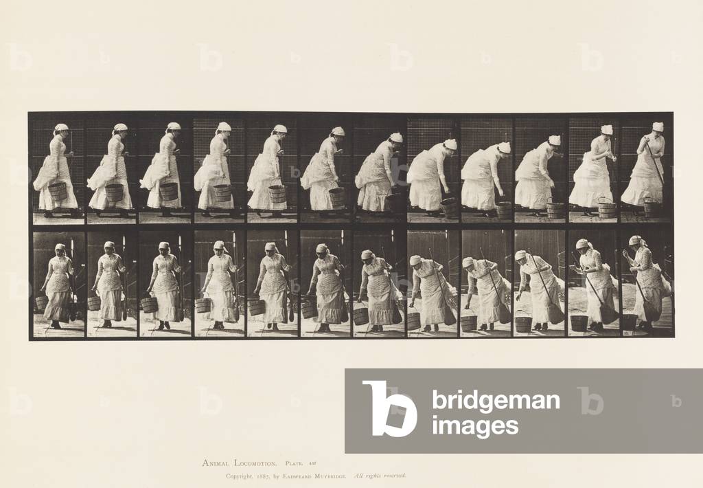 Bild von Fotografie "Teller 437. Einsetzen Eimer und Vorbereitung zum Sweep" 1885 von Eadweard Muybridge, b/w