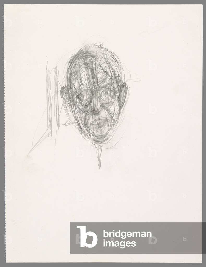 Head of Jean-Paul Sartre, c.1949 (pencil & eraser on paper)