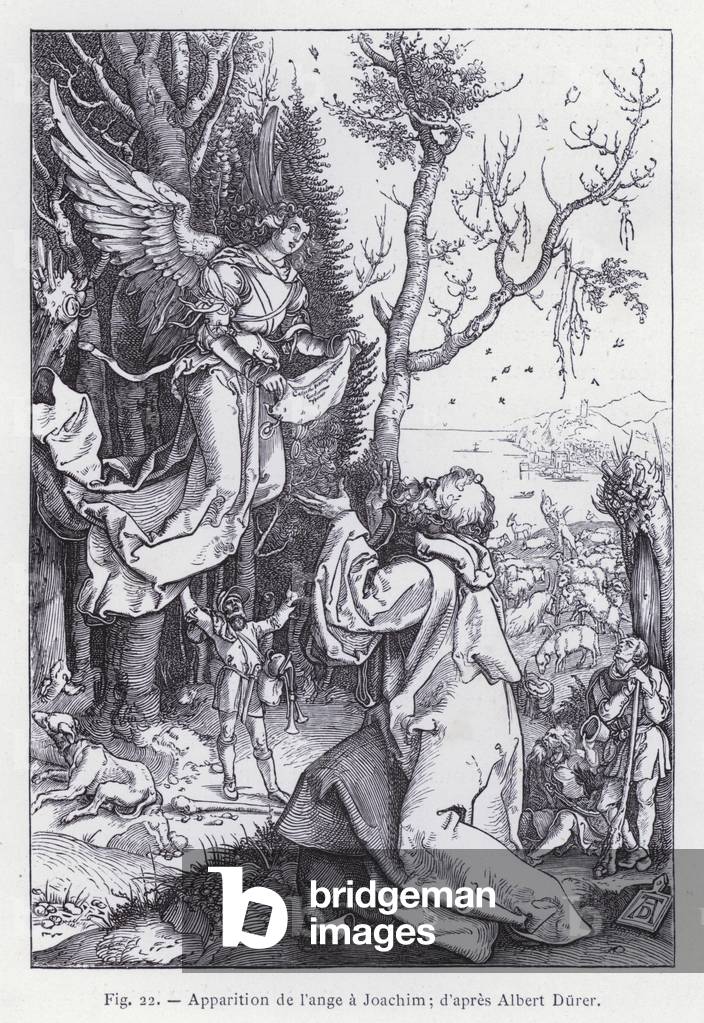 Bild von Gravur "Apparition de l'ange a Joachim; d'apres Albert Durer (Gravur)" 1877 von Albrecht Durer or Due