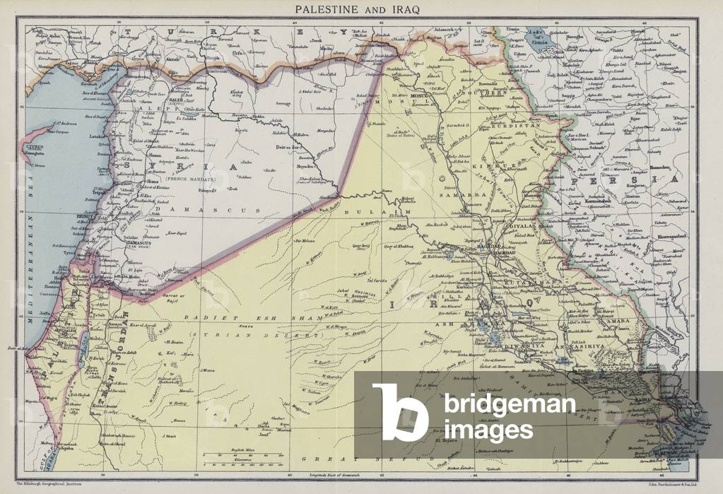 Palestine and Iraq (colour litho) by English Artist