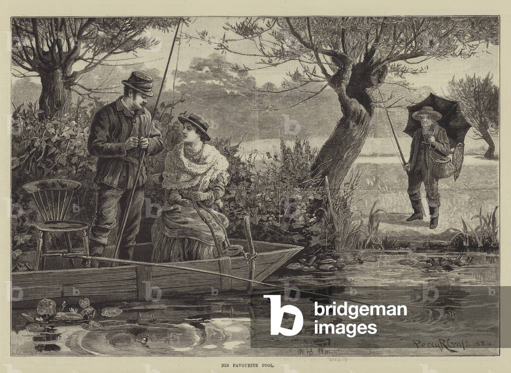 His Favori Pool (gravure) 1884 par Percy Robert Craft, b/w