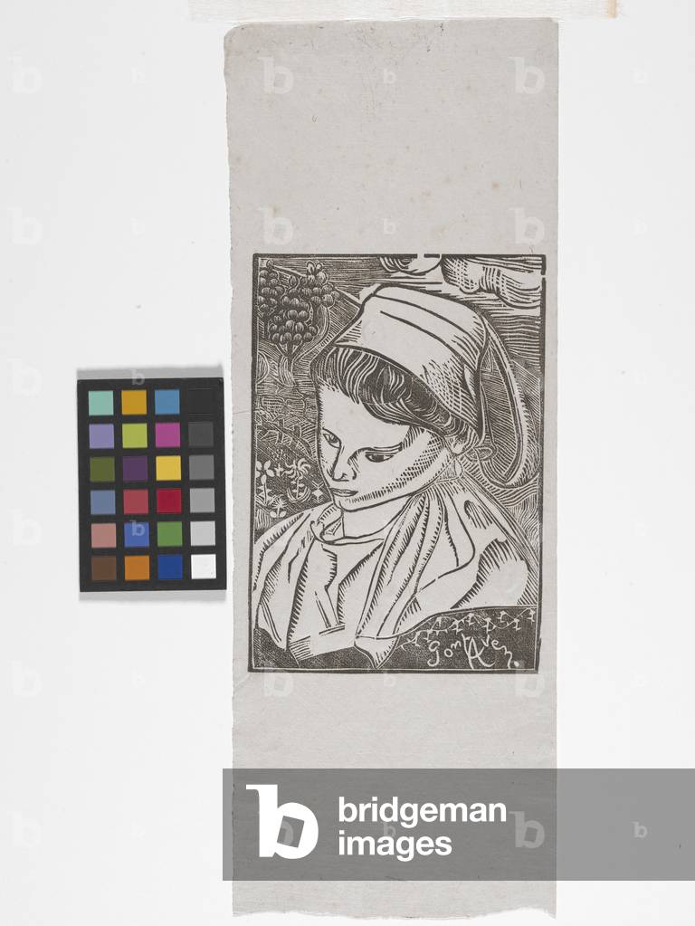 Bretonne De Pont-Aven (Breton Woman From Pont-Aven) (woodblock print) by Armand Seguin, b/w