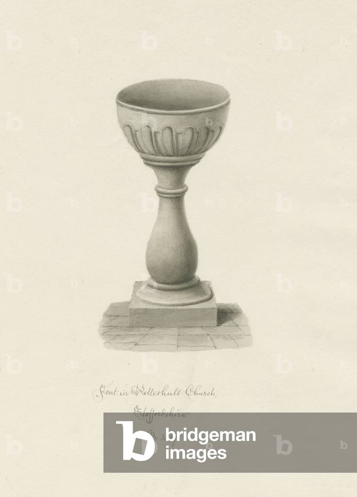 "Font in Patshull Church: disegno seppia" 1847 di John Buckler