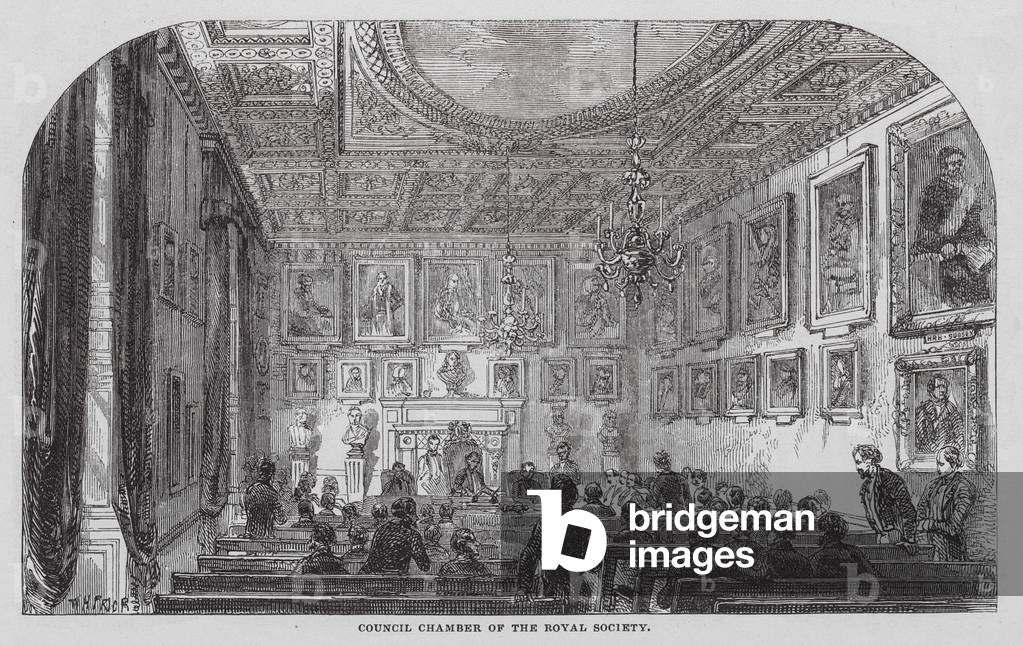 Immagine di Incisione "Camera del Consiglio della Royal Society (incisione)" di English School