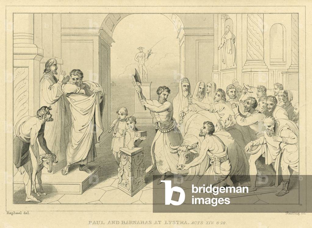 Paul and Barnabas at Lystra, Acts XIV, 8-18 (engraving)