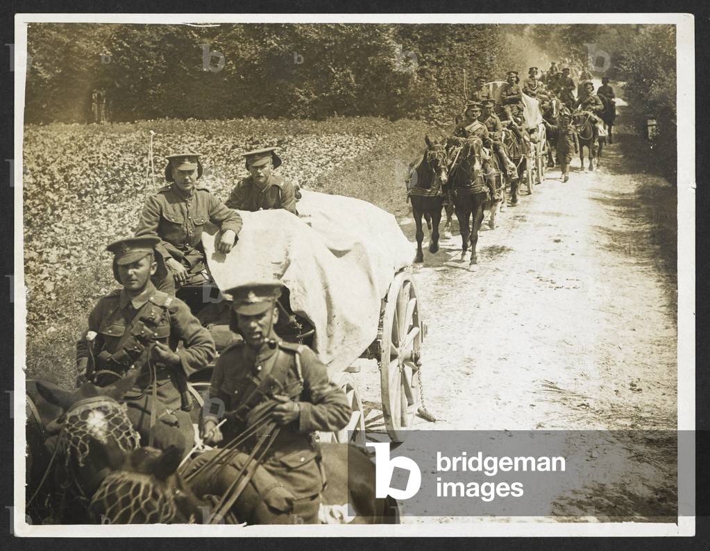Baggage, etc, of a cavalry brigade on the march [Fenges, France]. 1 August 1915.