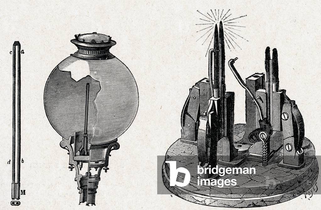Image of Science. Energy. Yablochkov candle (electric carbon arc lamp