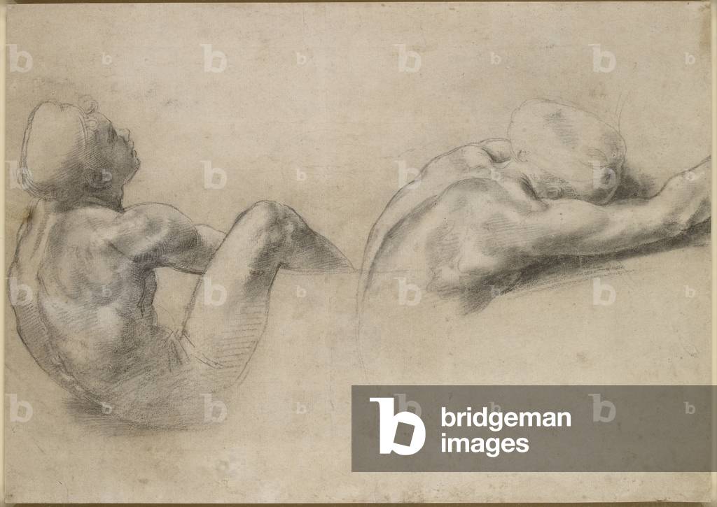 "Recto: Due studi di nudo" di Raphael, b/w
