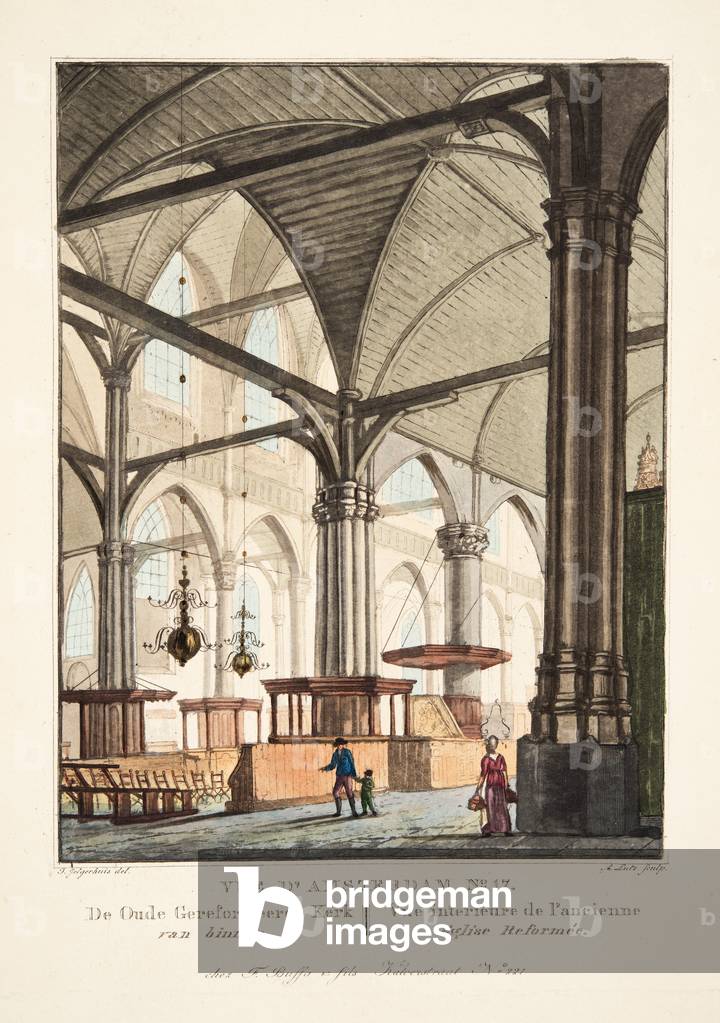 Immagine di Incisione "Vue d'Amsterdam n. 17. De Oude Gereformeerde Kerk van Binnen. Vue interieure de l'ancie