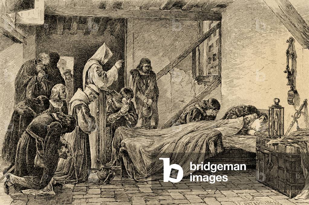 Morte di Cristoforo Colombo (1451-1506). Incisione.