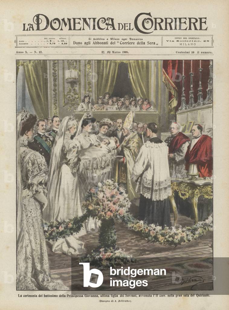 La cerimonia del battesimo della Principessa Giovanna, ultima figlia dei Sovrani, avvenuta l'11  (colour lith