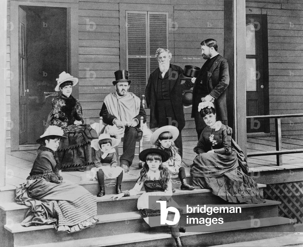 Ulysses S. Grant, with members of his family, and Dr. John H. Douglas on porch of the house at