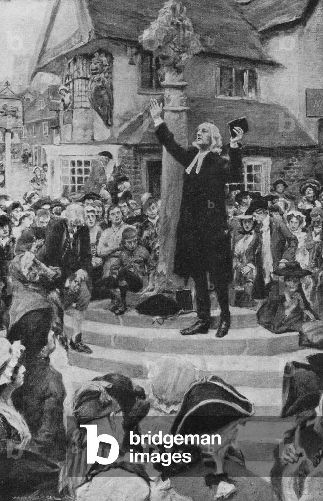 John Wesley preaching (litho)