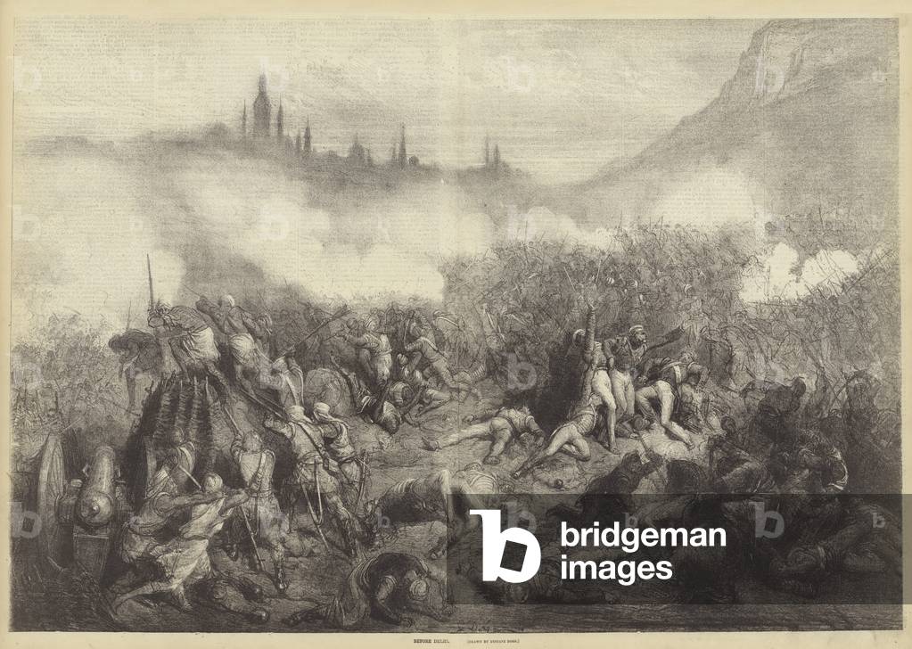 "Vor Delhi (Gravur)" von Gustave Dore, b/w
