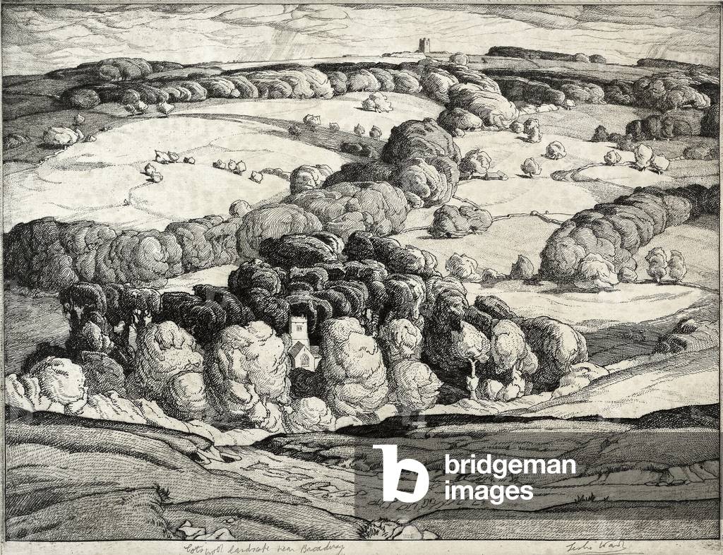Cotswold Landschaft in der Nähe von Broadway (Radierung)