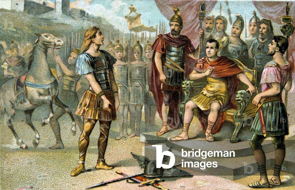 Vercingetorix, leader gaulish che ha sollevato una rivolta contro Giulio Cesare in 52 aC, finalmente sconfitto