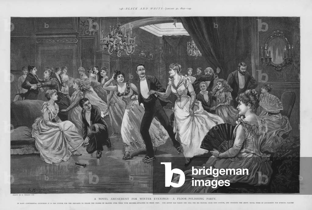 Bild von Druck "Ein neuartiges Vergnügen für Winterabende - eine Bodenpolierparty (Litho)" von Edward Morant C