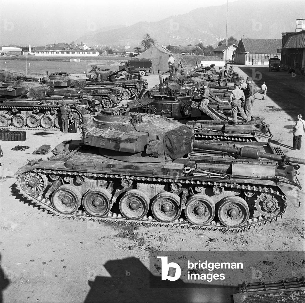Switzerland Army Battle Tanks Centurion 55 Mk3 (b/w photo) by