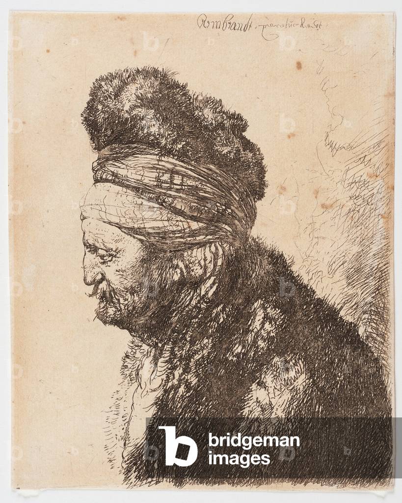 Image of Engraving depicting Second eastern head 1635 by Rembrandt Harmensz. van Rijn
