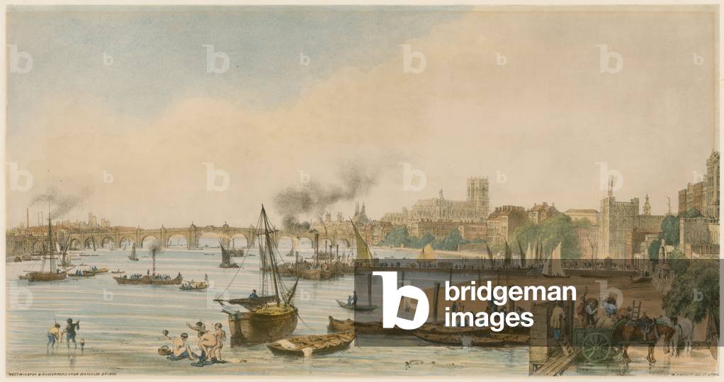 Westminster e Hungerford da Waterloo Ponte, c 1840 (colore lito)