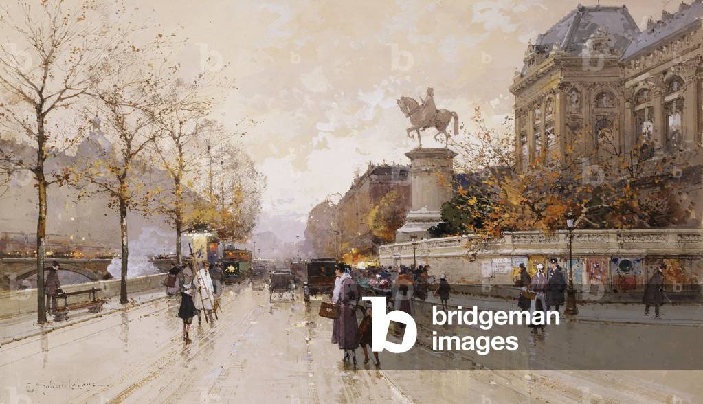 Un parigi strada Scena, (guazzo e carboncino su carta)