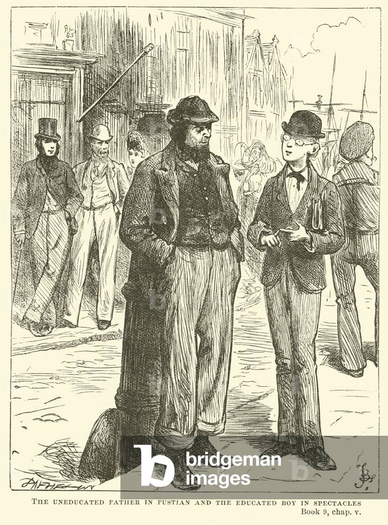 Der ungebildete Vater im Pudding und der gebildete Junge mit Brille (Stich)