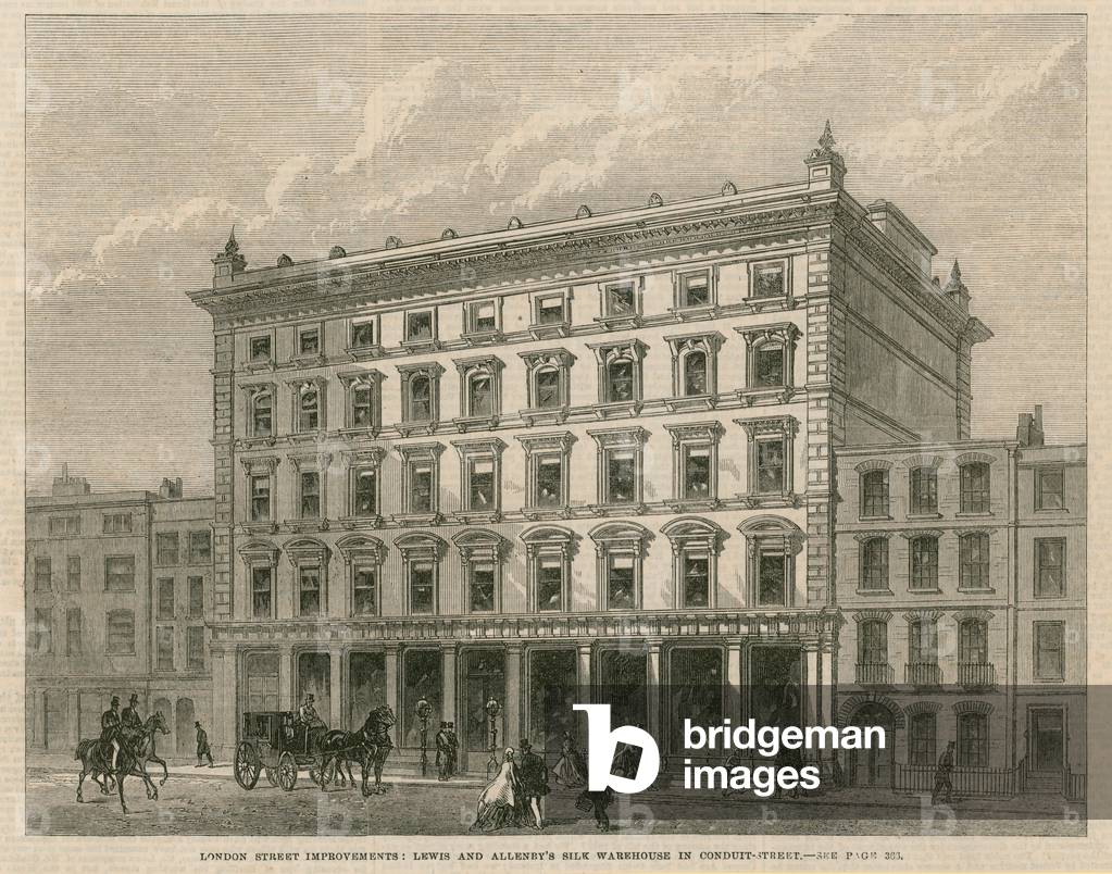 "London Street Verbesserungen: Lewis und Allenbys Seidenlager in der Conduit Street (Gravur)" von English Scho