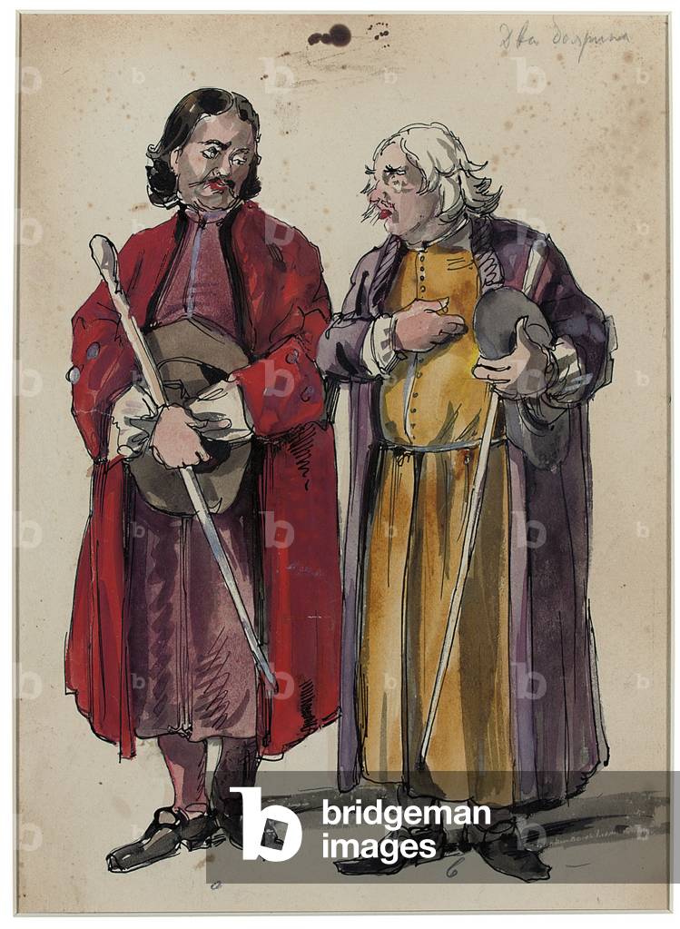 Kostüm-Designs für Tsarevich Alexis: Zwei Boyars, (Tinte und w/c auf Papier)