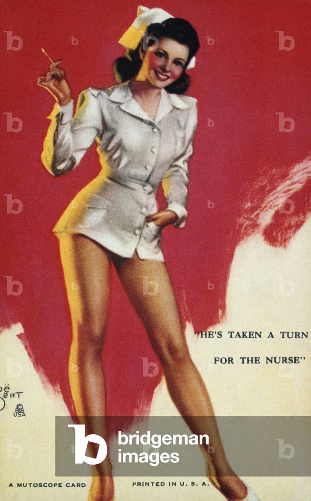 Ha preso una svolta per l'infermiera, Mutoscope Card, anni 40 (colore lito)