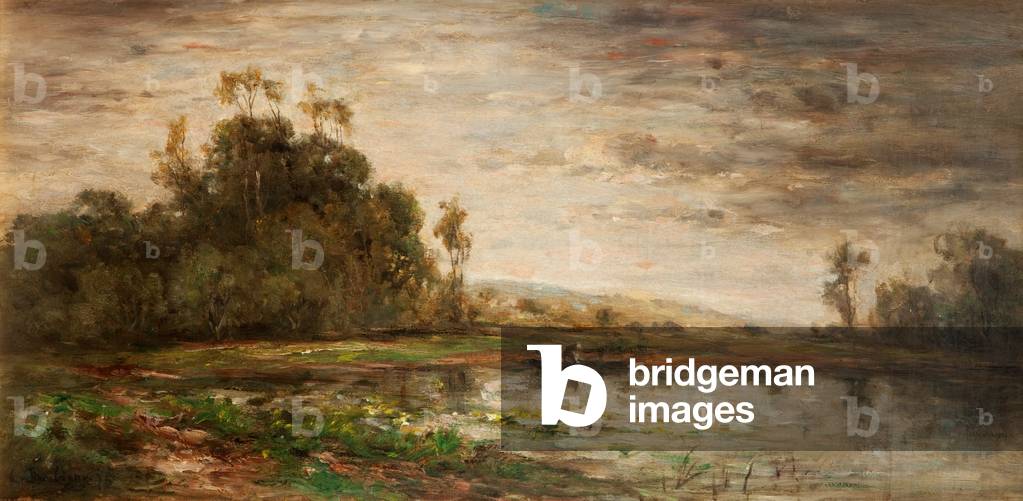 Immagine di Dipinto "fiume scena tuttal più Tramonto 1875 (olio su tela)", 1875 di Charles Francois Daubigny