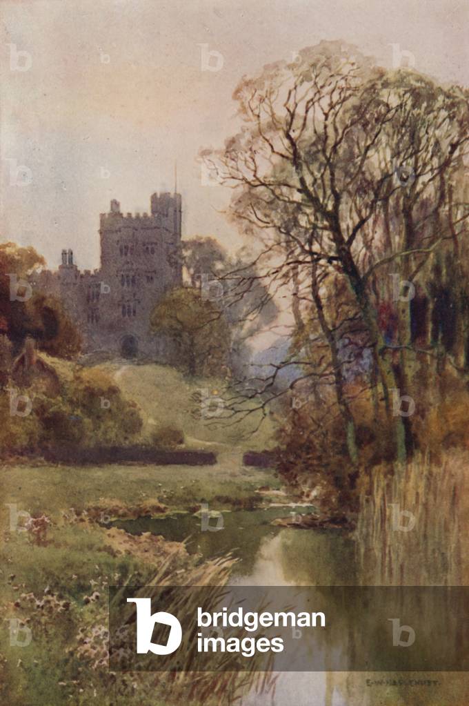 Haddon Hall (colour litho) by Ernest William Haslehust, b/w