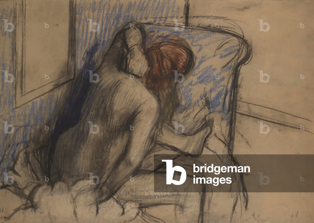 donna asciugatura il suo capelli c. 1902 (carboncino e pastello)