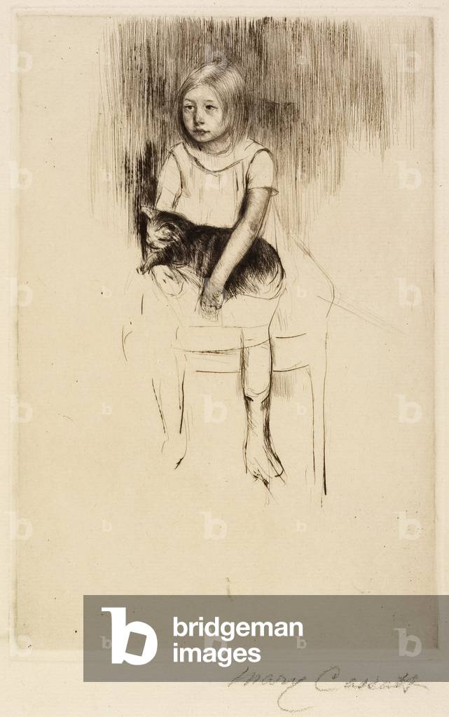 Ellen tenant un chat, regardant à gauche, vers 1887