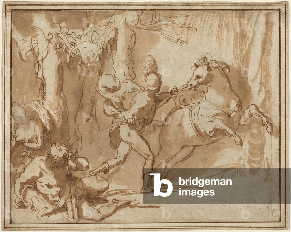 Alexander der Große und Bucephalus, um 1553 (Tusche und Lavierung)