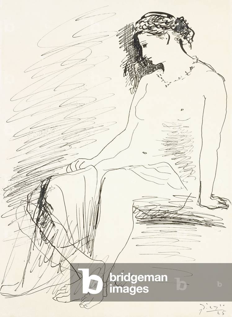 sitzend nackt frau, 1925 (stift und indien tinte auf papier)