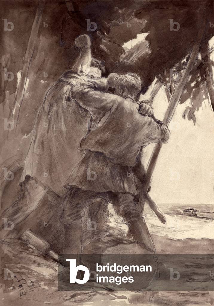 Image de Dessin représentant Illustration de “Mallow” de Maxim (Maksim) Gorky 1952 par Marina Uspenskaya, b/w