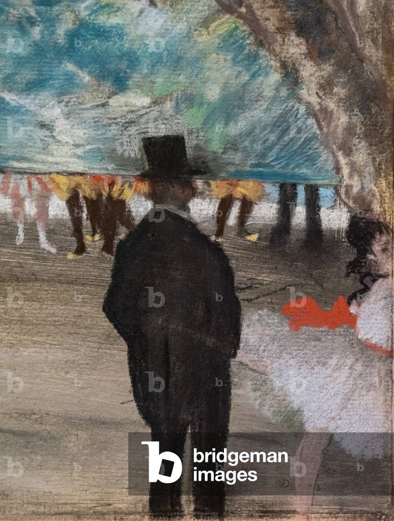 il sipario (particolare). Intorno al 1881. Pastello su carbone e monotipo, monta su cartone.