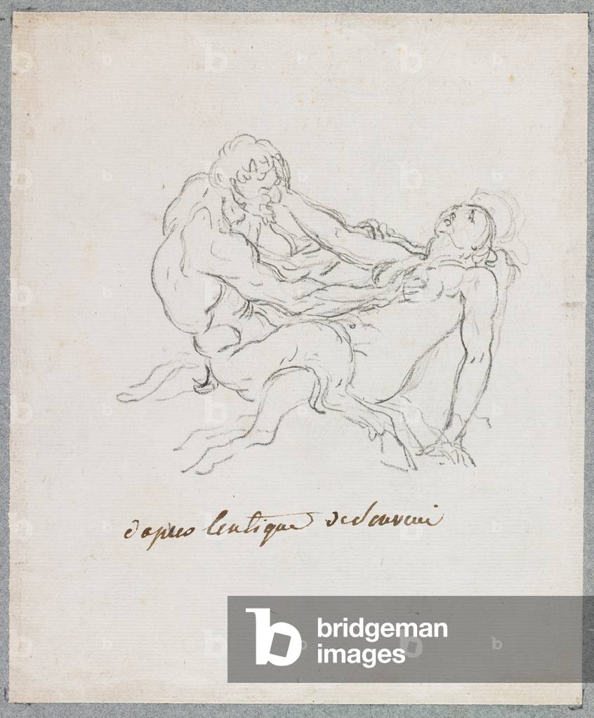 Satyr et Faun Embracing (craie noire sur papier)