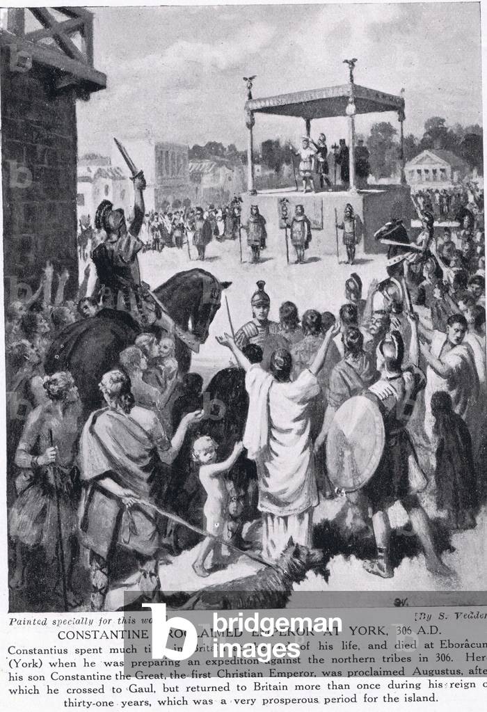 Image of Print depicting Constantine proclaimed Emperor at York, c.1910 by Simon Harmon Vedder