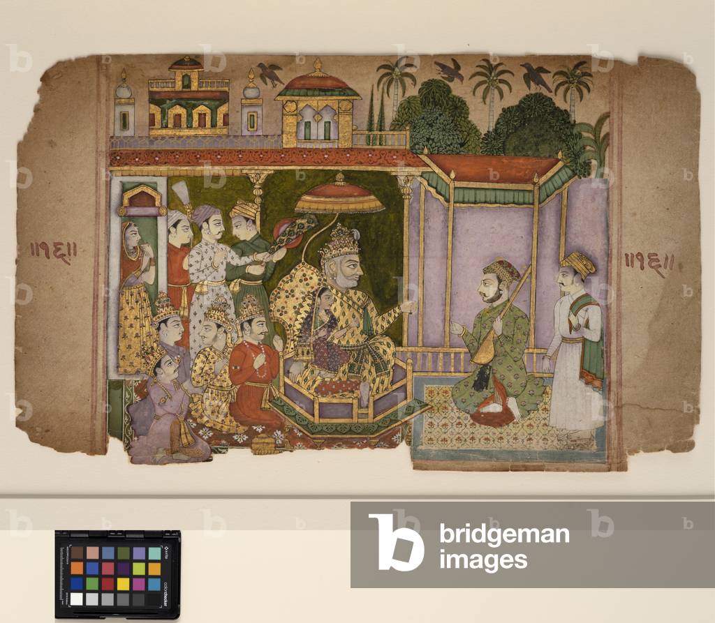 Ein König und Höflinge hören einem Musiker, um 1750 (undurchsichtig w/c und Gold auf Papier)