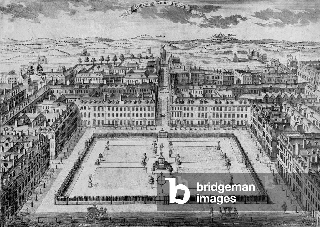 Sohoe or King's Square 1732 by Sutton Nicholls, b/w