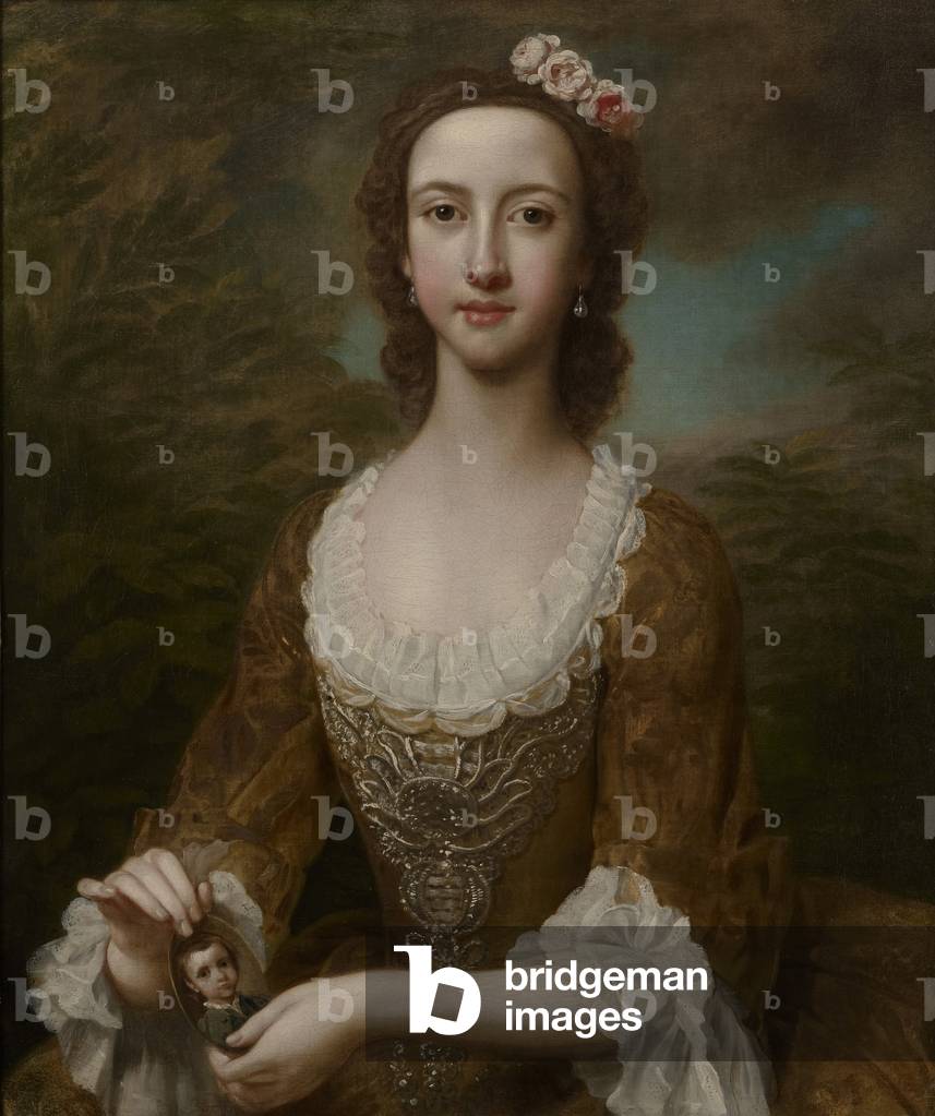 porträt von einem lady halten ein porträt miniatur (öl auf leinwand)