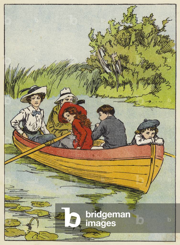 "Illustrazione per La nostra vacanza su una chiatta (litografia a colori)" 1901 di English School